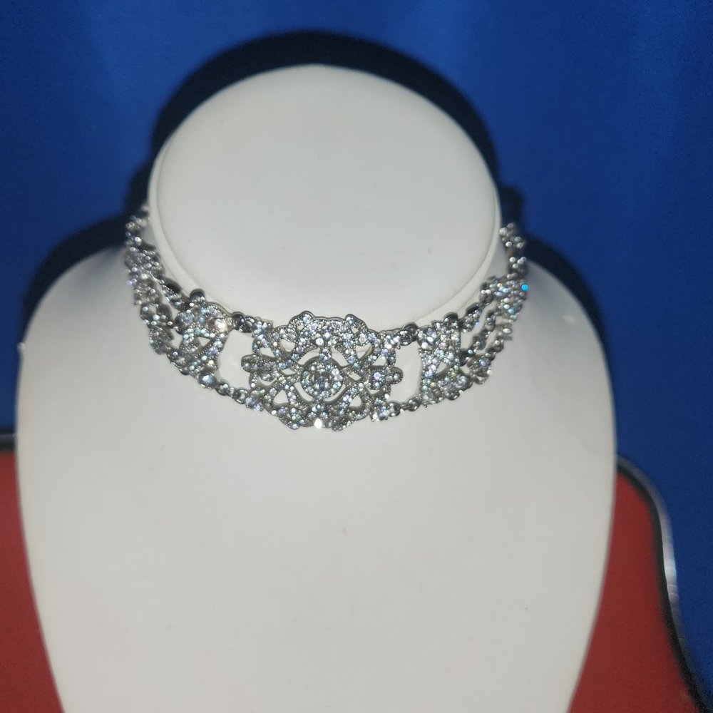 Silver & Crystal Choker Necklace